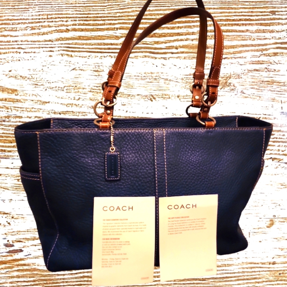 Sold COACH Authentic Navy Blue Pebbled Leather Tote C0773-F11347